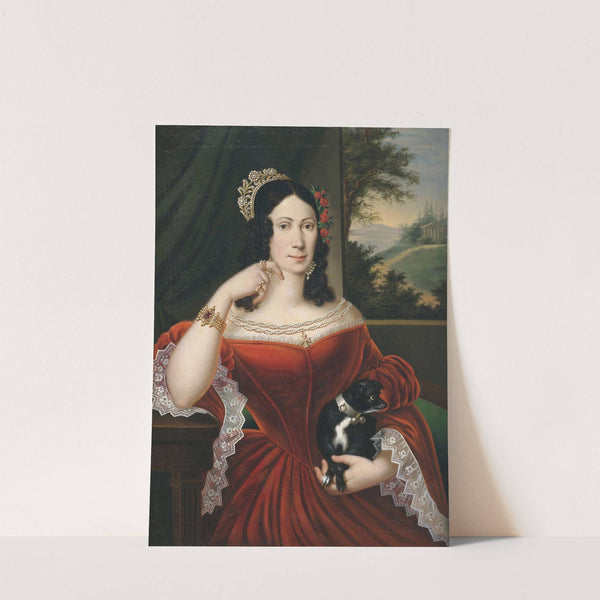 Bildnis einer adeligen Dame an einem Fenster mit Landschaftsausblick by Antonín Ferencz