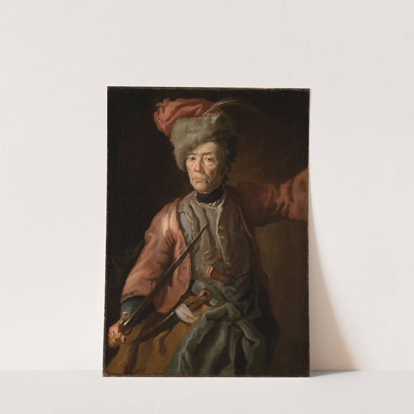 Bildnis einer älteren Frau in Husarenuniform by Johann Georg Dathan