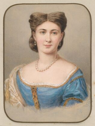 Bildnis einer Dame in blauem Seidenkleid