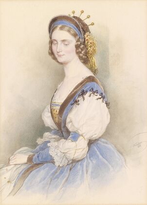 Bildnis einer jungen Dame in blauem Kleid (1866)