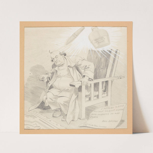 Bill Bryan seated in a chair with a bottle (Perpetual booze candidacy) by Louis Glackens