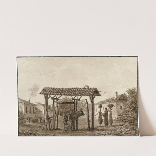 Binnenplaats van boerderij met vastgebonden os by Otto Howen