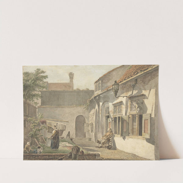 Binnenplaatsje met figuren te Utrecht by Hermanus van Brussel