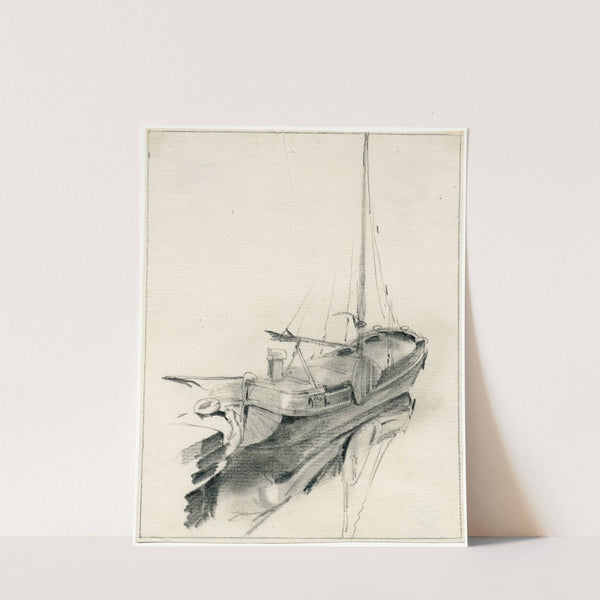 Binnenvaartschip aan oever by Pieter van Loon