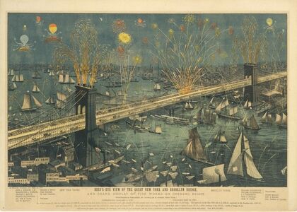 Bird’s-Eye View of the Great New York and Brooklyn Bridge, and Grand Display of Fireworks on Opening Night…May 24, 1883 (1883)