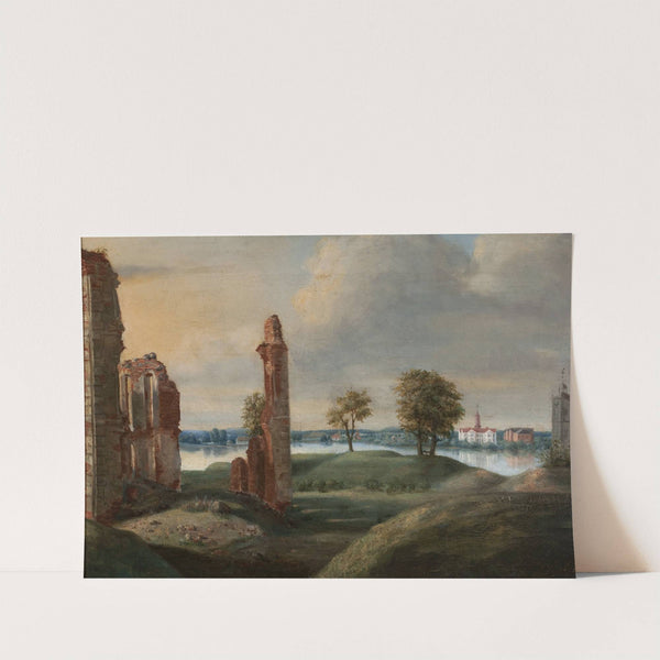 Biržai in Lithuania with the ruins of the Radziwiłł castle by Franciszek Smuglewicz