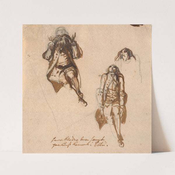 Blad med tre studier af Niels Klim by Nicolai Abildgaard