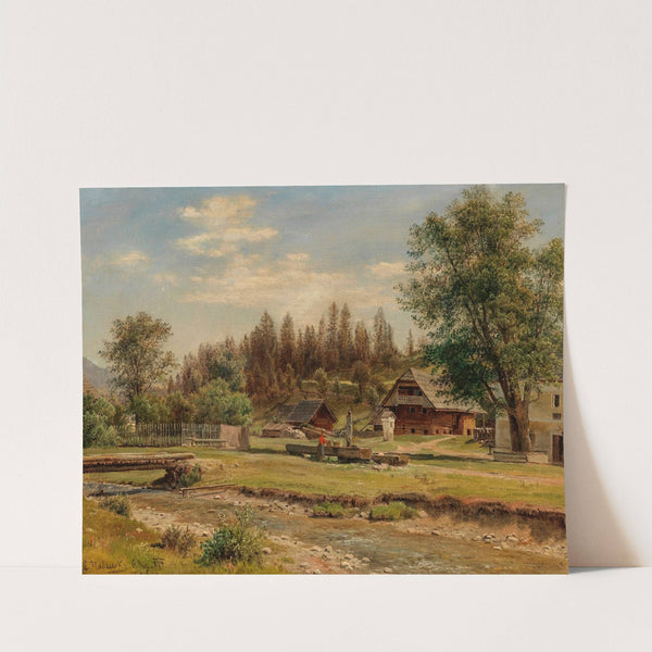 Blick auf das Dorf Tutschach bei Aflenz mit dem Jauringbach im Vordergrund by Ludwig Halauska