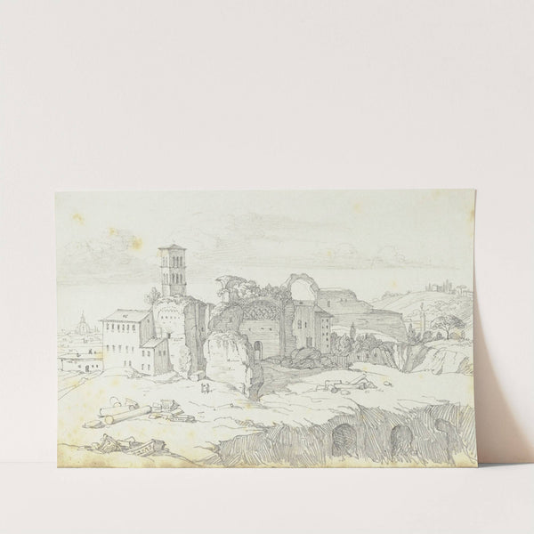 Blick auf den Tempel der Venus und der Roma sowie über den Campo Vaccino des Forum Romanum in Rom by Friedrich Mosbrugger