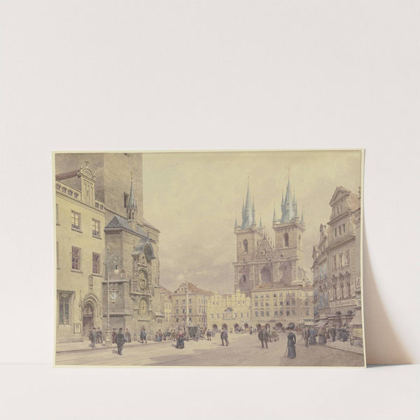 Blick auf die Teynkirche und die Mariensäule am Altstädter Ring zu Prag by Rudolf von Alt