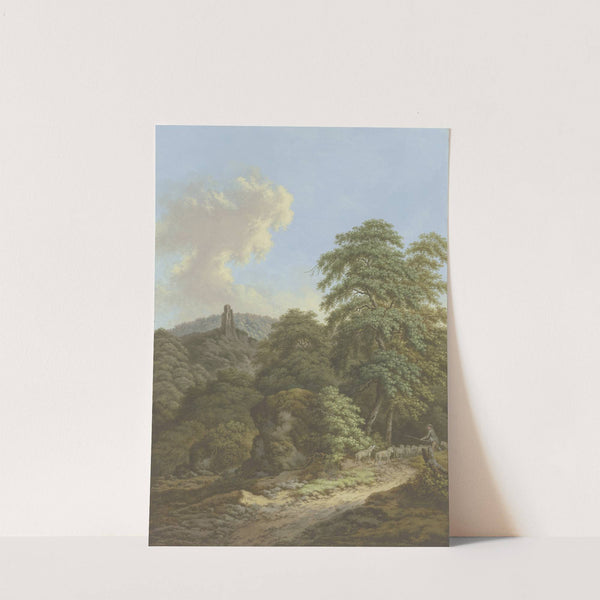 Blick auf eine Burgruine, im Vordergrund ein Schäfer mit Herde by Johann Albrecht Friedrich Rauscher