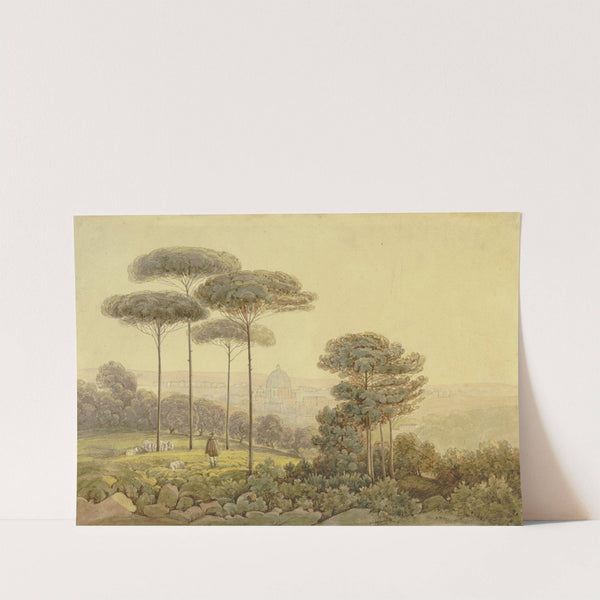 Blick auf Florenz von einer mit Bäumen bewachsenen Anhöhe by German School