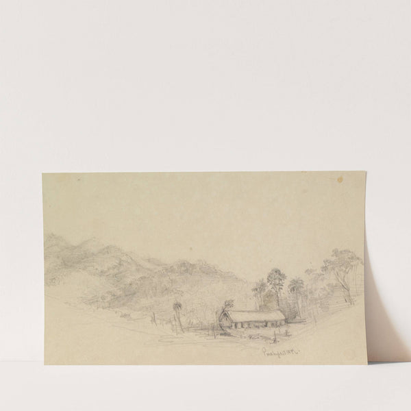 Blick auf Haus und Hof; im Hintergrund bewaldeter Anstieg (1858) by Ferdinand Keller