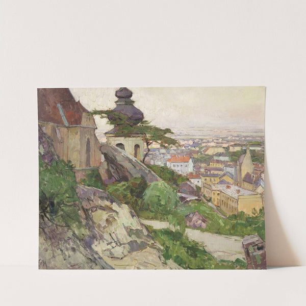 Blick auf Mödling von dem Weg zum Liechtenstein oberhalb der Pfarrkirche herab auf die Stadt (1942) by Carl Moll