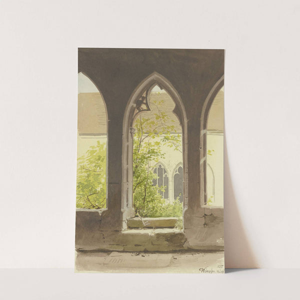 Blick aus dem Kreuzgang in den zugewachsenen Klosterhof der Stiftskirche St. Peter und Paul in Bad Wimpfen by Carl Theodor Reiffenstein