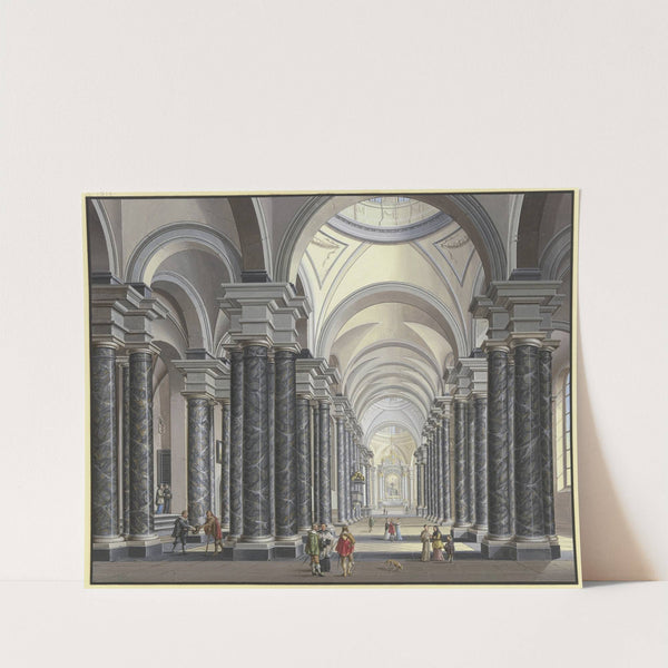 Blick in das Innere einer Barockkirche mit schwarzen Marmorsäulen und Staffagefiguren in der Tracht des 17. Jahrhunderts, 1790 by Johann Ludwig Ernst Morgenstern