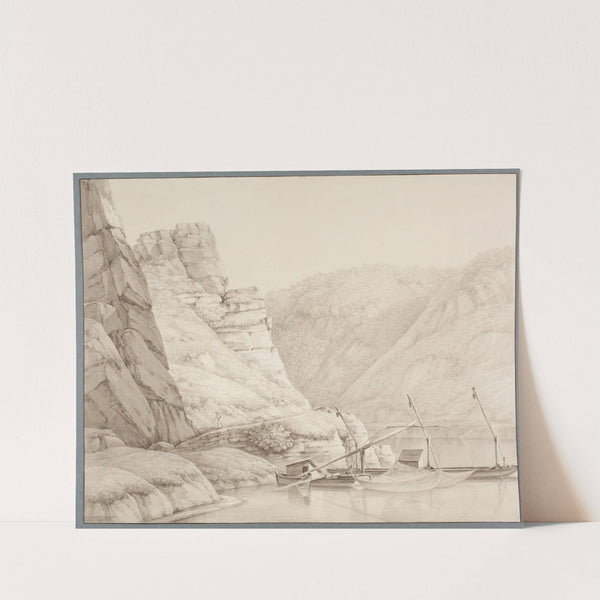 Blick in das Rheintal bei Sankt Goarshausen, im Vordergrund Fischerboote mit Netzen by Christian Georg Schütz the Younger