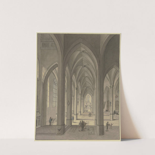 Blick in den Chor einer dreischiffigen gotischen Hallenkirche mit Staffagefiguren in der Tracht des 17. Jahrhunderts by Johann Ludwig Ernst Morgenstern