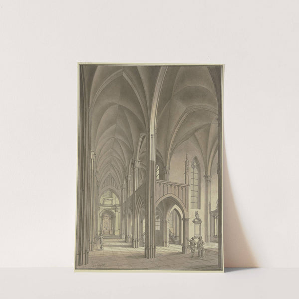 Blick in eine gotische Kirche mit Staffagefiguren in Kostümen des 17. Jahrhunderts by JOHANN VÖGELIN