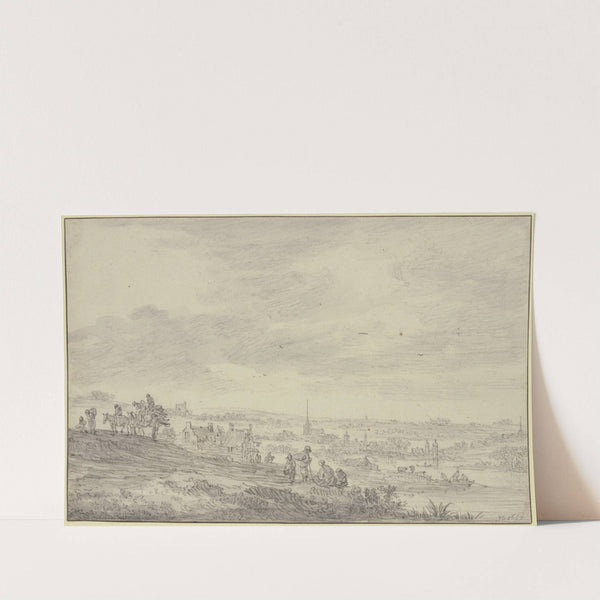 Blick über eine weite Landschaft mit Kirchturm by Jan van Goyen