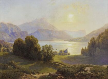 Blick über einen Alpensee (Attersee)