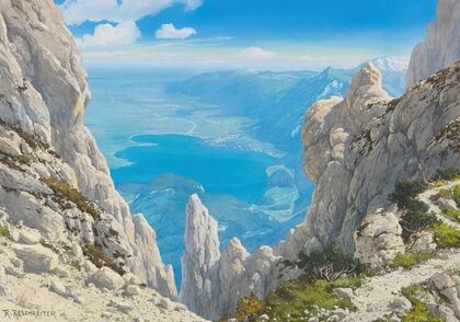 Blick vom Grat zwischen Herzogstand und Heimgarten auf den Kochelsee — size preview