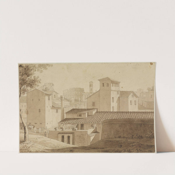 Blick vom Palatin zwischen Häusern hindurch auf das Kolosseum in Rom by Carl Ludwig Frommel