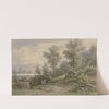 Blick vom Wald auf ein Dorf und Berge by Jacob Hoffmann