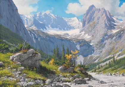 Blick von der Höllentalangerhütte zum Höllentalgletscher und den Riffelwandspitzen — size preview