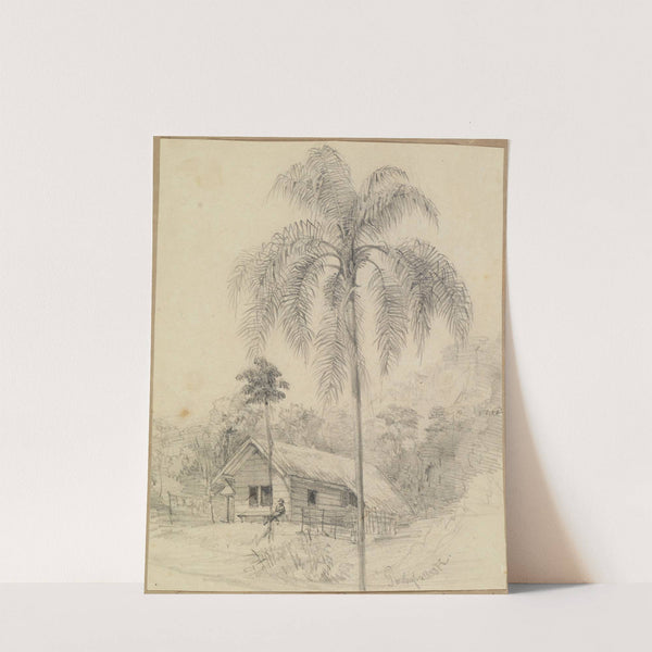 Blockhaus und Palme (mit Staffage) (1858) by Ferdinand Keller