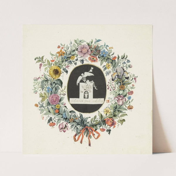 Bloemguirlande om een knipsel van een grafmonument by Gesina ter Borch