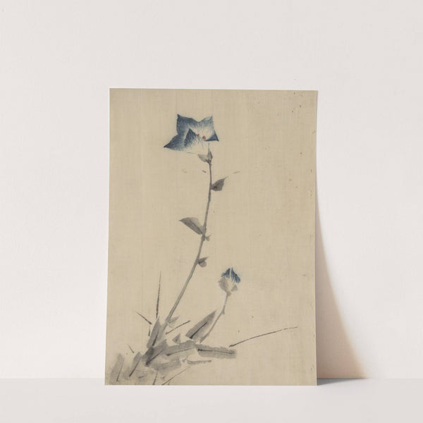 Blue flower blossom and bud at the end of a stalk by Katsushika Hokusai