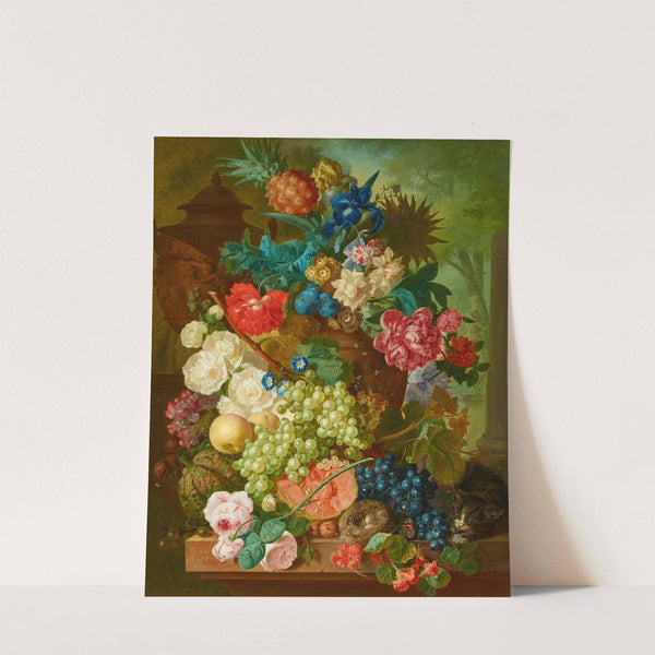 Blumen und Früchte auf einem Steinsockel by Jan Van Os