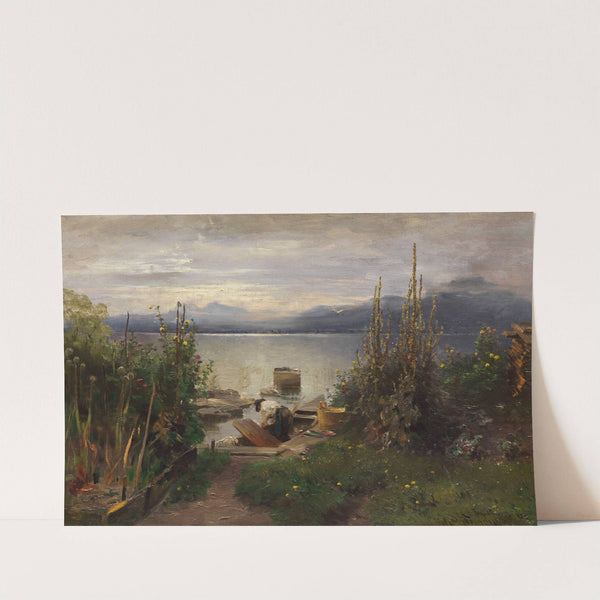 Blumengarten und Fischer auf der Fraueninsel by Joseph Wopfner