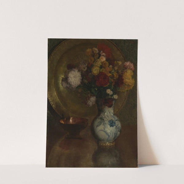 Blumenstilleben mit Messinggefäßen und Delfter Kanne by Louis Eysen