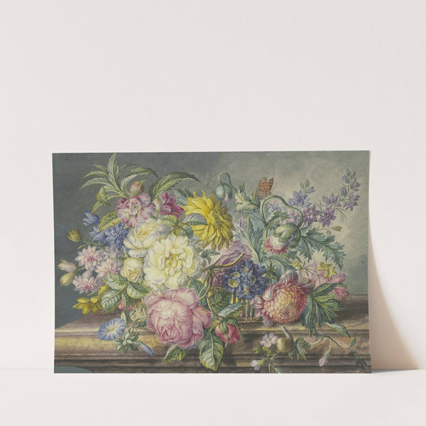 Blumenstrauß In Einem Korb, Dabei Eine Schnecke Und Ein Schmetterling by Oswald Wijnen