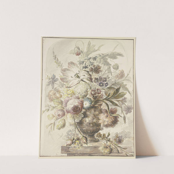 Blumenstrauß in einer Vase mit Basrelief, links hängen zwei Rosenknospen herab by J. H. Van Loon