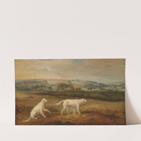 Blush and Juno, English Setters in an extensive landscape (1824) by John Ferneley
