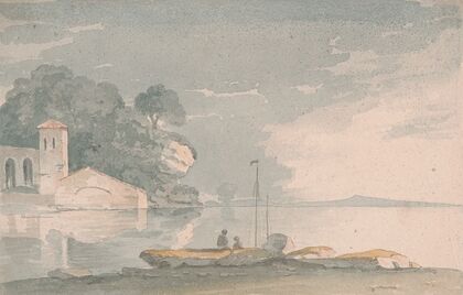 Boat and Figures on Shore of a Lake — size preview