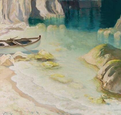 Boat at rocky coast