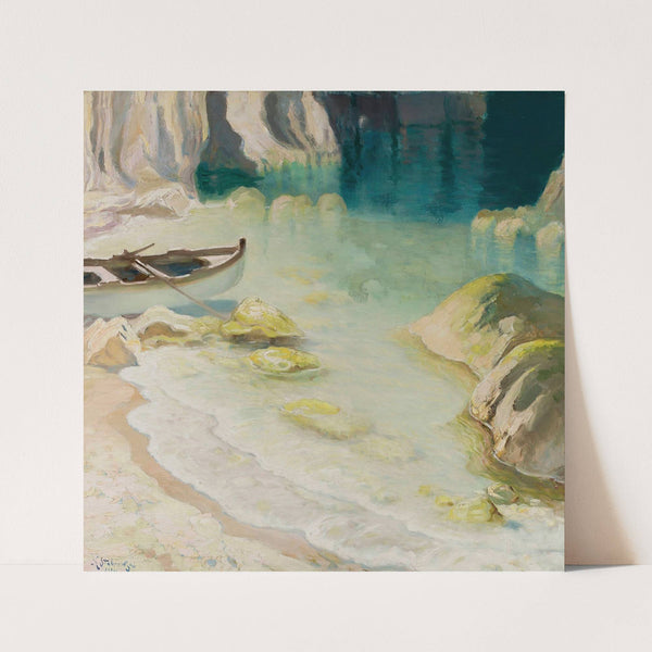 Boat at rocky coast by Kazimierz Stabrowski