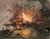Boat on fire in a harbour