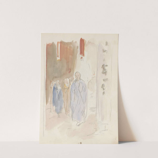 Boeddhistische monniken bij een zuil (1931) by Marius Bauer