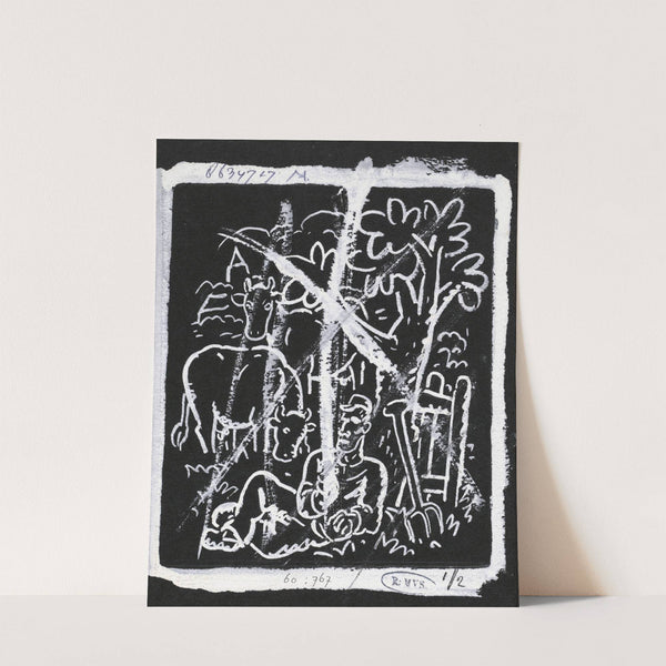 Boer rustend onder een boom in een weiland met koeien (1891) by Leo Gestel