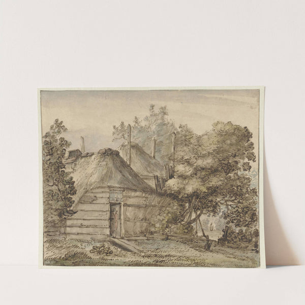 Boerderij en een hooiberg tussen bomen by Anthonie van Borssom