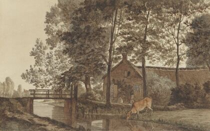 Boerderij met drinkende koe aan de Biltstraat te Utrecht