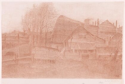Boerderij met hooischuur bij een houten brug (1897)