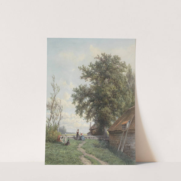 Boerenerf met enige figuren, rechts een schuur en grote boom (1839 - 1904) by Hendrik Dirk Kruseman van Elten