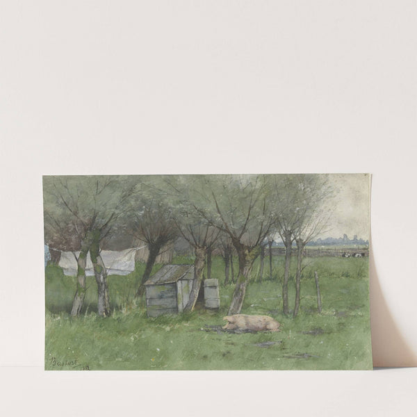 Boerenerf met liggend varken (1882) by Nicolaas Bastert