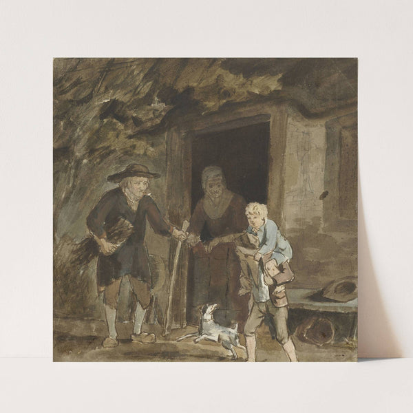 Boerengezin bij de deur van hun woning by Simon Andreas Krausz